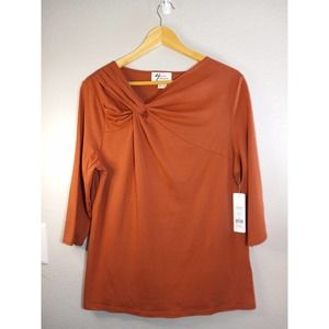 AJ Andrea Jovine Women's Stretch 3/4 Sleeve Solid Tan Size S Top Blouse "NWT"